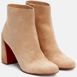 Christian Louboutin Turela 85 Lionne Beige Suede Short Ankle Block Heel Boot 40